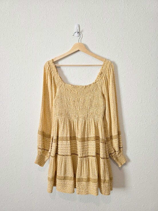 American Eagle Outfitters Dresses & Skirts - AE Yellow Floral Smocked Mini Dress S